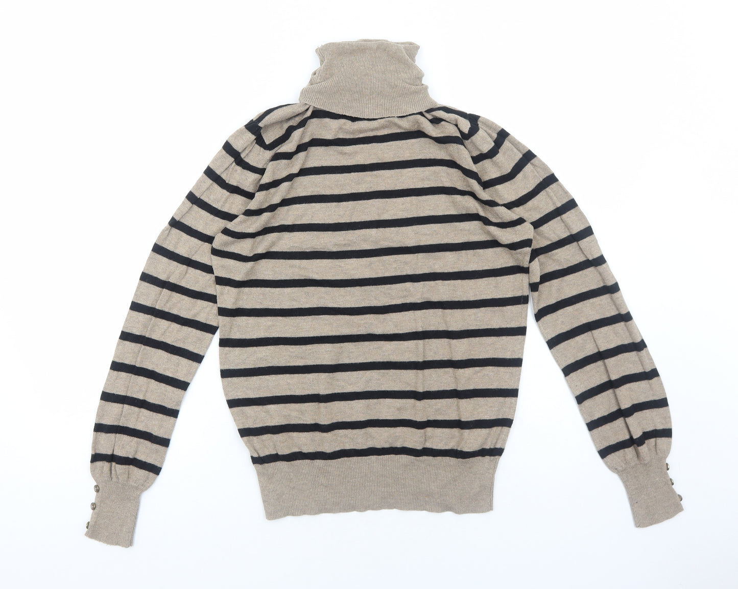 Preworn Womens Brown Roll Neck Striped Acrylic Pullover Jumper Size M