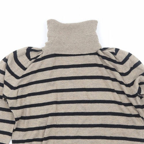 Preworn Womens Brown Roll Neck Striped Acrylic Pullover Jumper Size M