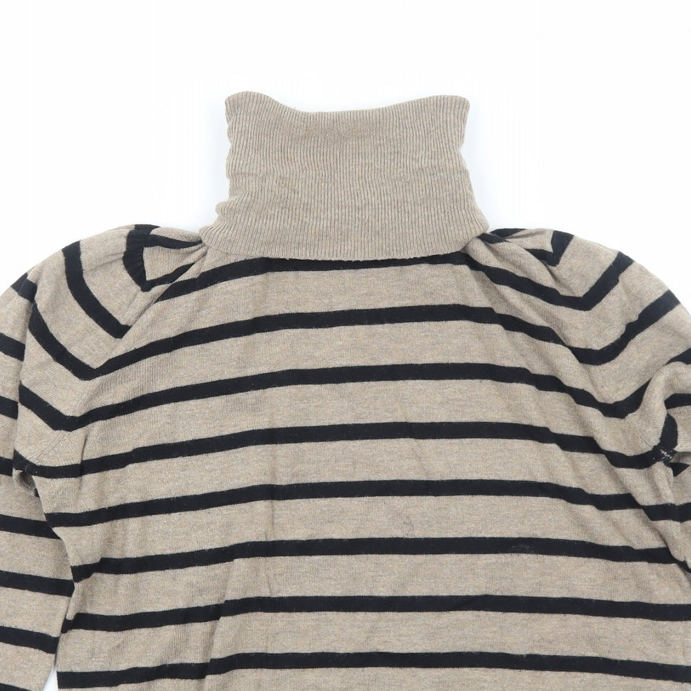Preworn Womens Brown Roll Neck Striped Acrylic Pullover Jumper Size M