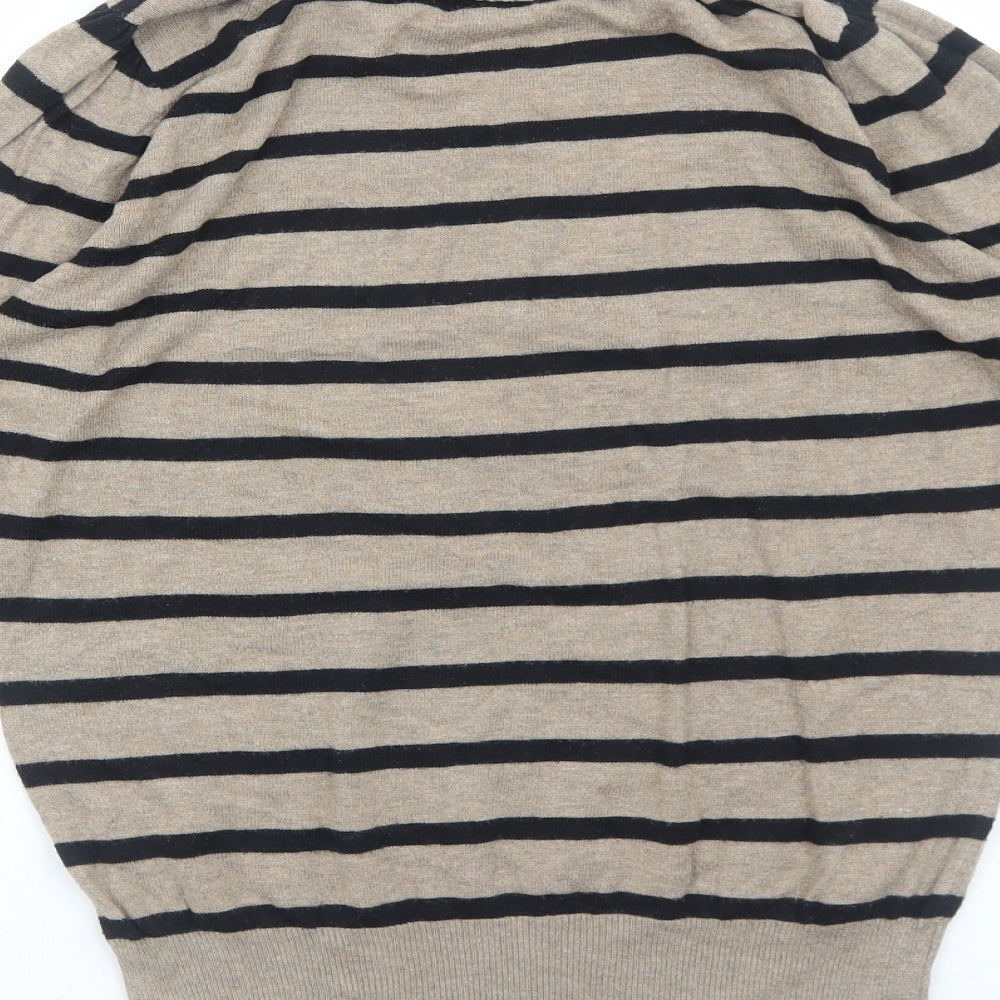 Preworn Womens Brown Roll Neck Striped Acrylic Pullover Jumper Size M