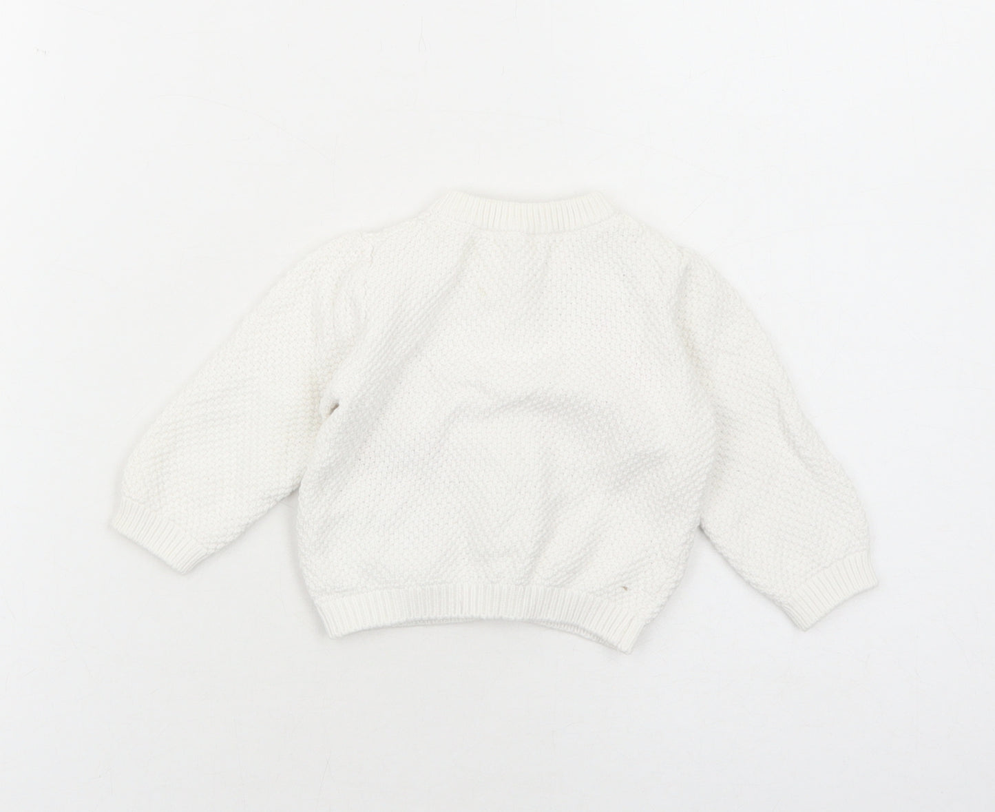 Nutmeg Girls White Cotton Cardigan Jumper Size 3-6 Months Button - Floral Detail