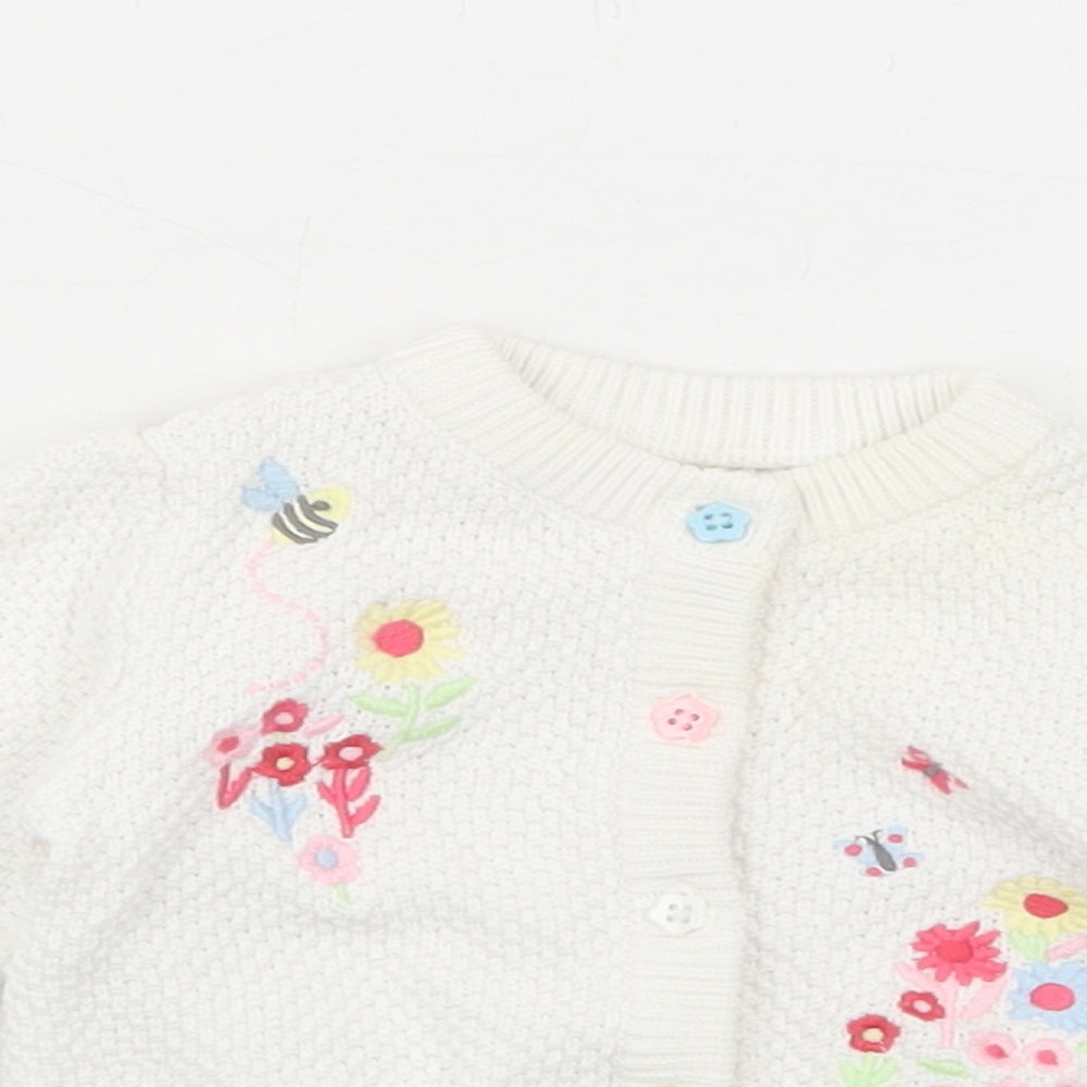 Nutmeg Girls White Cotton Cardigan Jumper Size 3-6 Months Button - Floral Detail