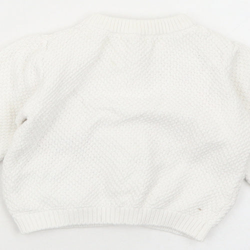 Nutmeg Girls White Cotton Cardigan Jumper Size 3-6 Months Button - Floral Detail