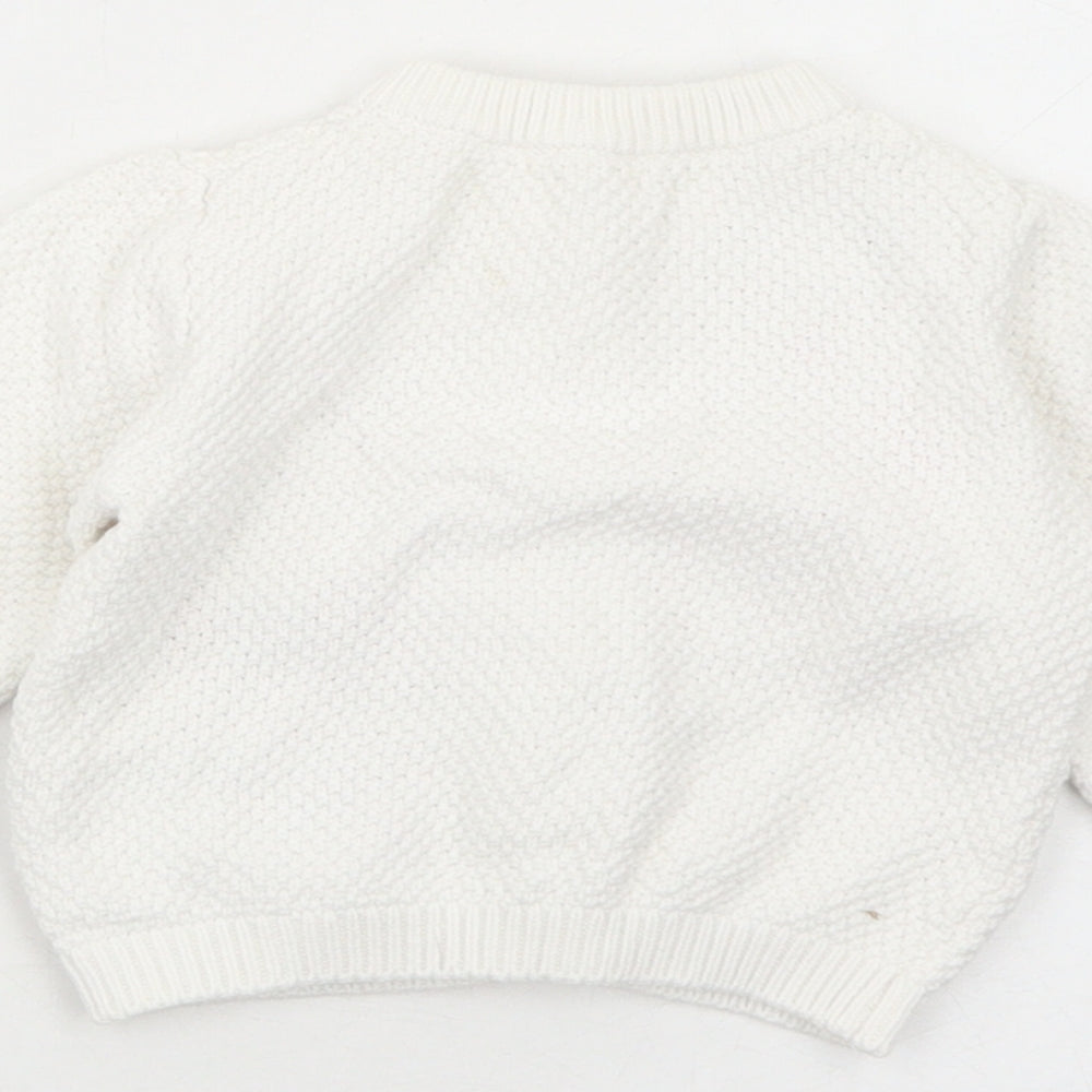 Nutmeg Girls White Cotton Cardigan Jumper Size 3-6 Months Button - Floral Detail