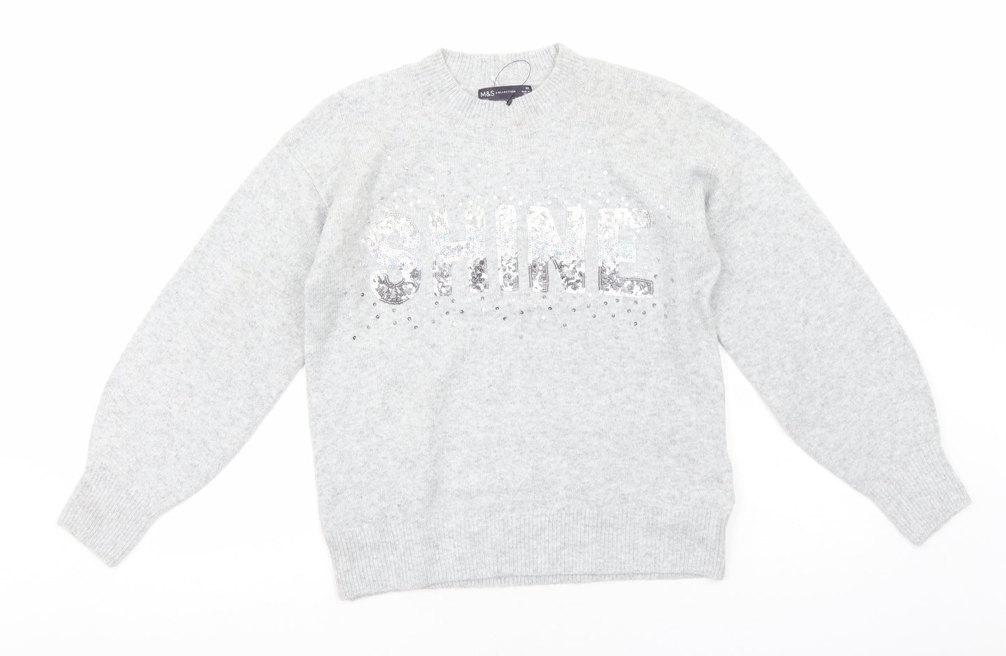 Marks and Spencer Womens Grey Round Neck Acrylic Pullover Jumper Size XS - Shine