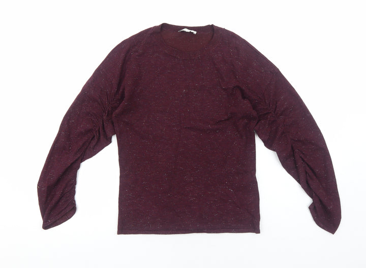 Warehouse Womens Purple Viscose Basic Blouse Size 8 Round Neck