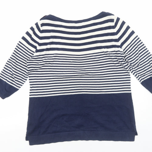 Tommy Hilfiger Womens Blue Striped Cotton Basic Blouse Size L Round Neck