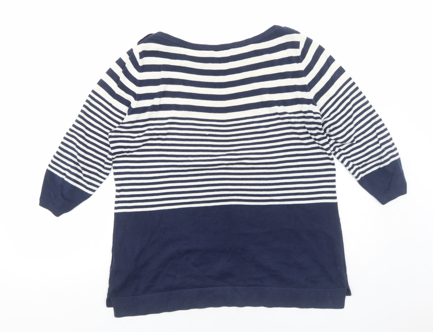 Tommy Hilfiger Womens Blue Striped Cotton Basic Blouse Size L Round Neck