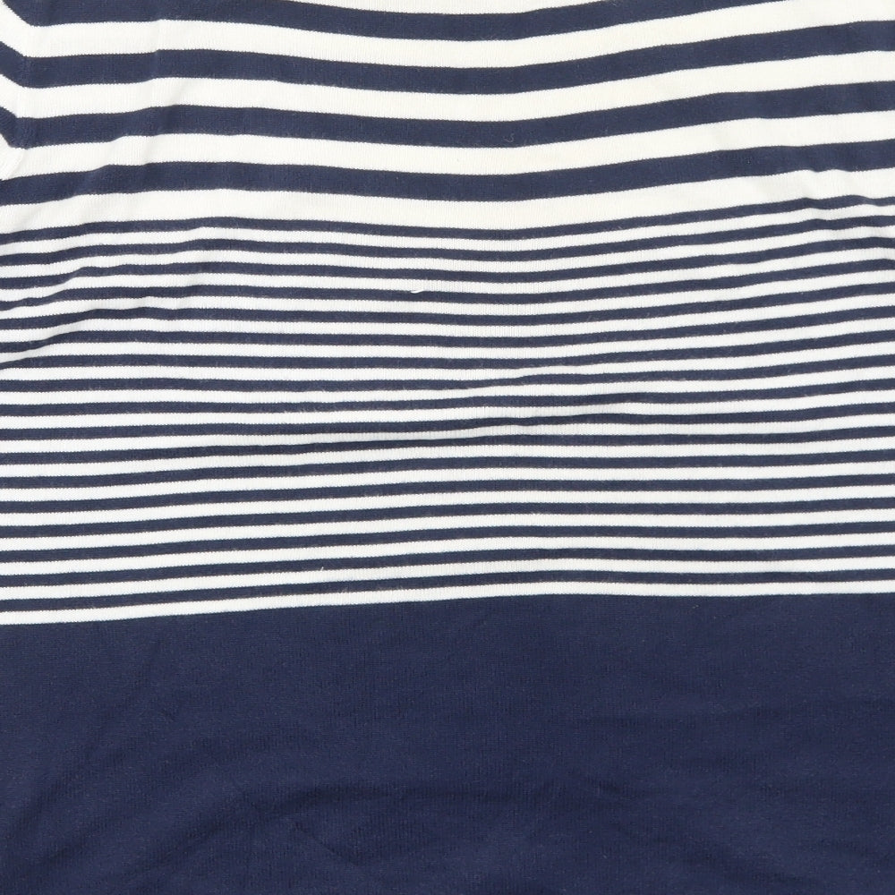 Tommy Hilfiger Womens Blue Striped Cotton Basic Blouse Size L Round Neck