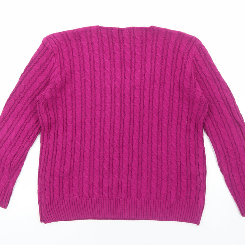 CHIC Womens Pink V-Neck Acrylic Pullover Jumper Size M