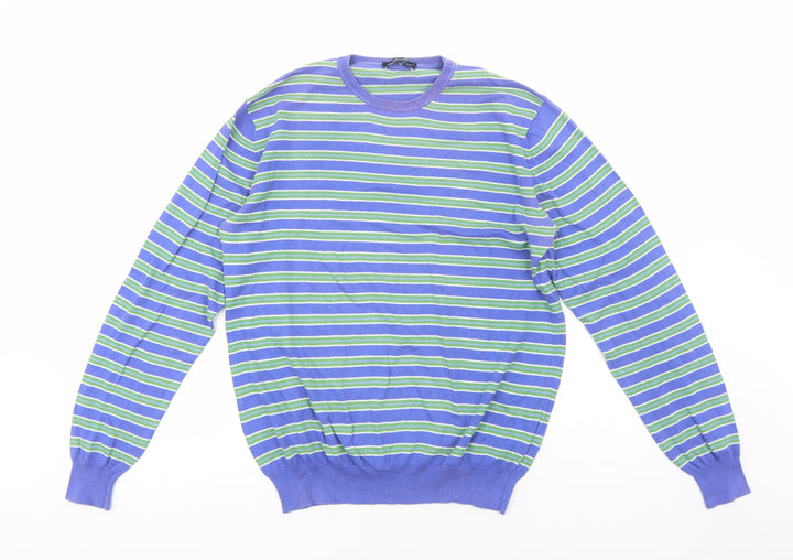 Oxford Company Womens Blue Round Neck Striped Acrylic Pullover Jumper Size L