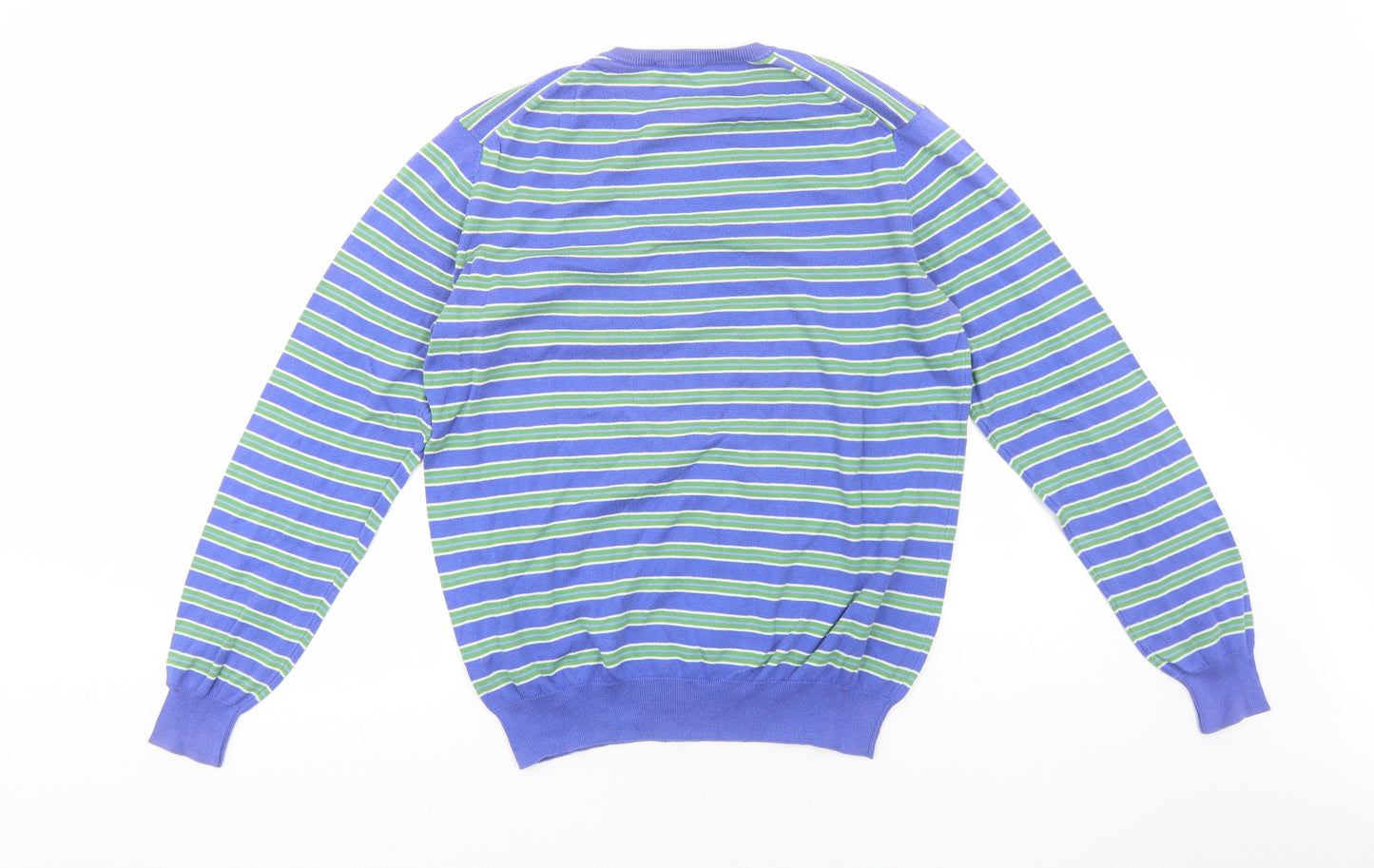 Oxford Company Womens Blue Round Neck Striped Acrylic Pullover Jumper Size L