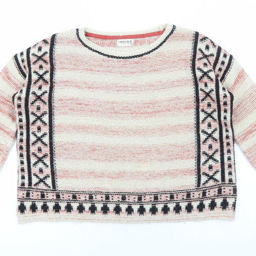 Marks and Spencer Womens Red Round Neck Geometric Acrylic Pullover Jumper Size 12