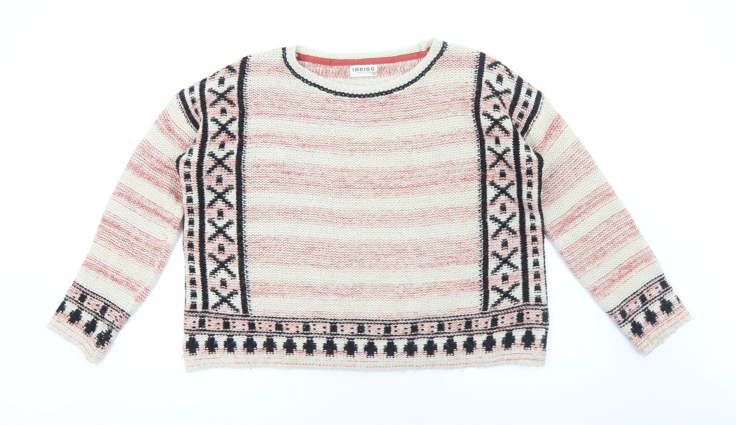 Marks and Spencer Womens Red Round Neck Geometric Acrylic Pullover Jumper Size 12