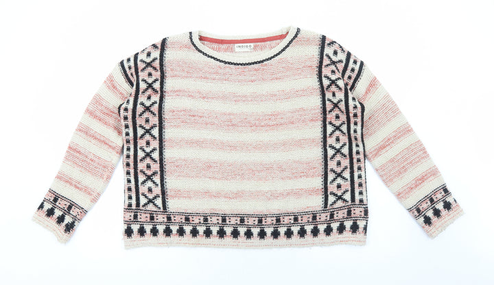 Marks and Spencer Womens Red Round Neck Geometric Acrylic Pullover Jumper Size 12