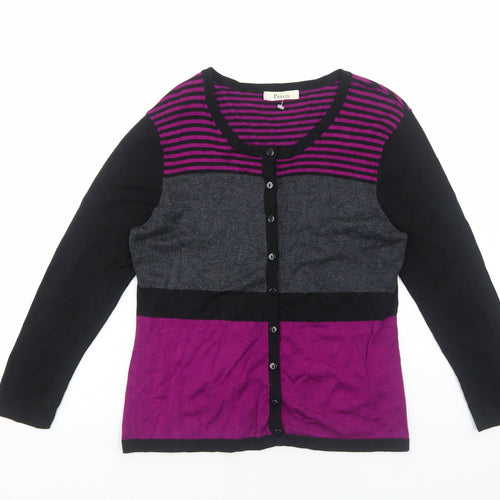 Precis Womens Purple Scoop Neck Striped Viscose Cardigan Jumper Size S - Colourblock