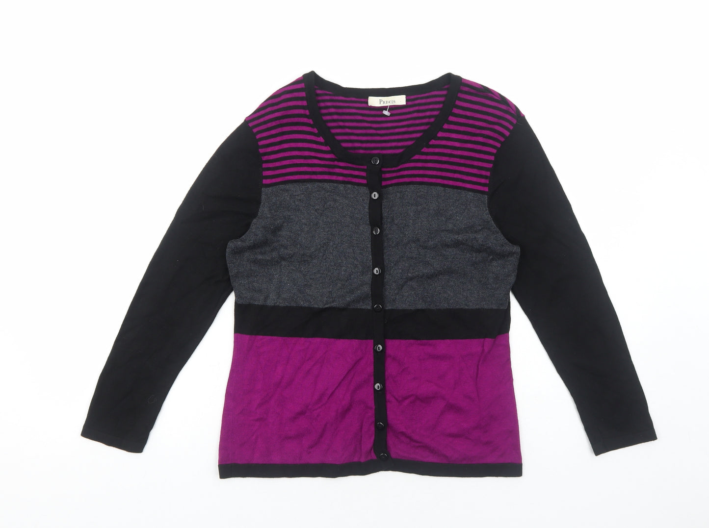 Precis Womens Purple Scoop Neck Striped Viscose Cardigan Jumper Size S - Colourblock