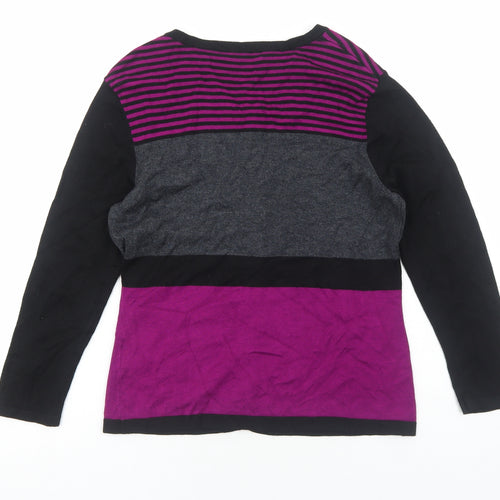 Precis Womens Purple Scoop Neck Striped Viscose Cardigan Jumper Size S - Colourblock