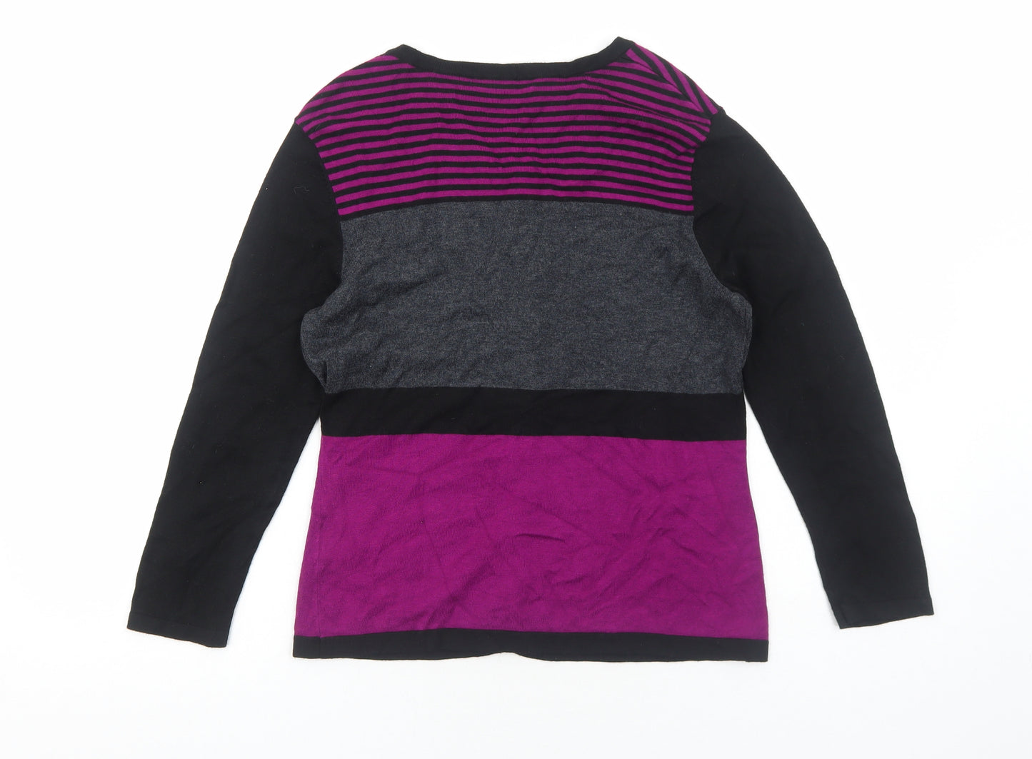 Precis Womens Purple Scoop Neck Striped Viscose Cardigan Jumper Size S - Colourblock
