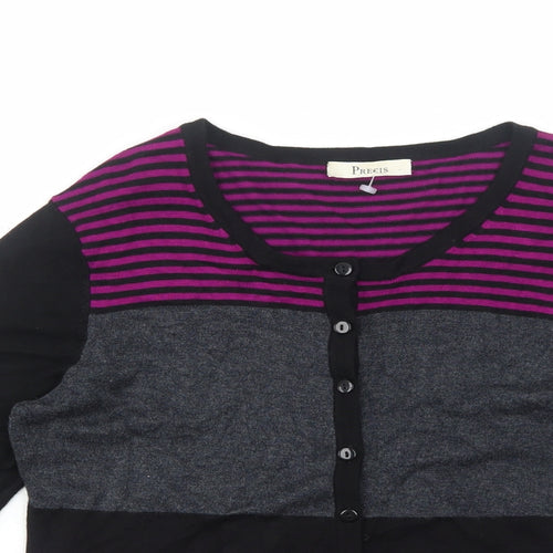 Precis Womens Purple Scoop Neck Striped Viscose Cardigan Jumper Size S - Colourblock