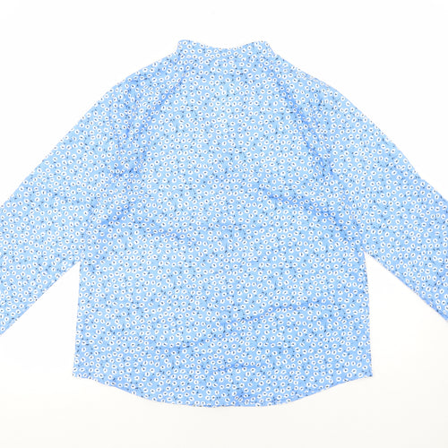 Preworn Womens Blue Floral Polyester Basic Button-Up Size 3XL V-Neck