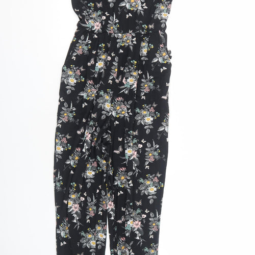 Oasis Womens Black Floral Viscose Jumpsuit One-Piece Size XS Pullover - Cold Shoulder