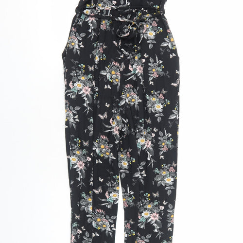 Oasis Womens Black Floral Viscose Jumpsuit One-Piece Size XS Pullover - Cold Shoulder