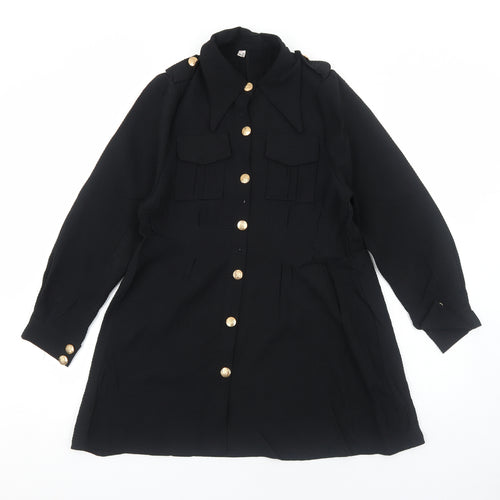 XUANHU Womens Black Polyester Shirt Dress Size L Collared Button