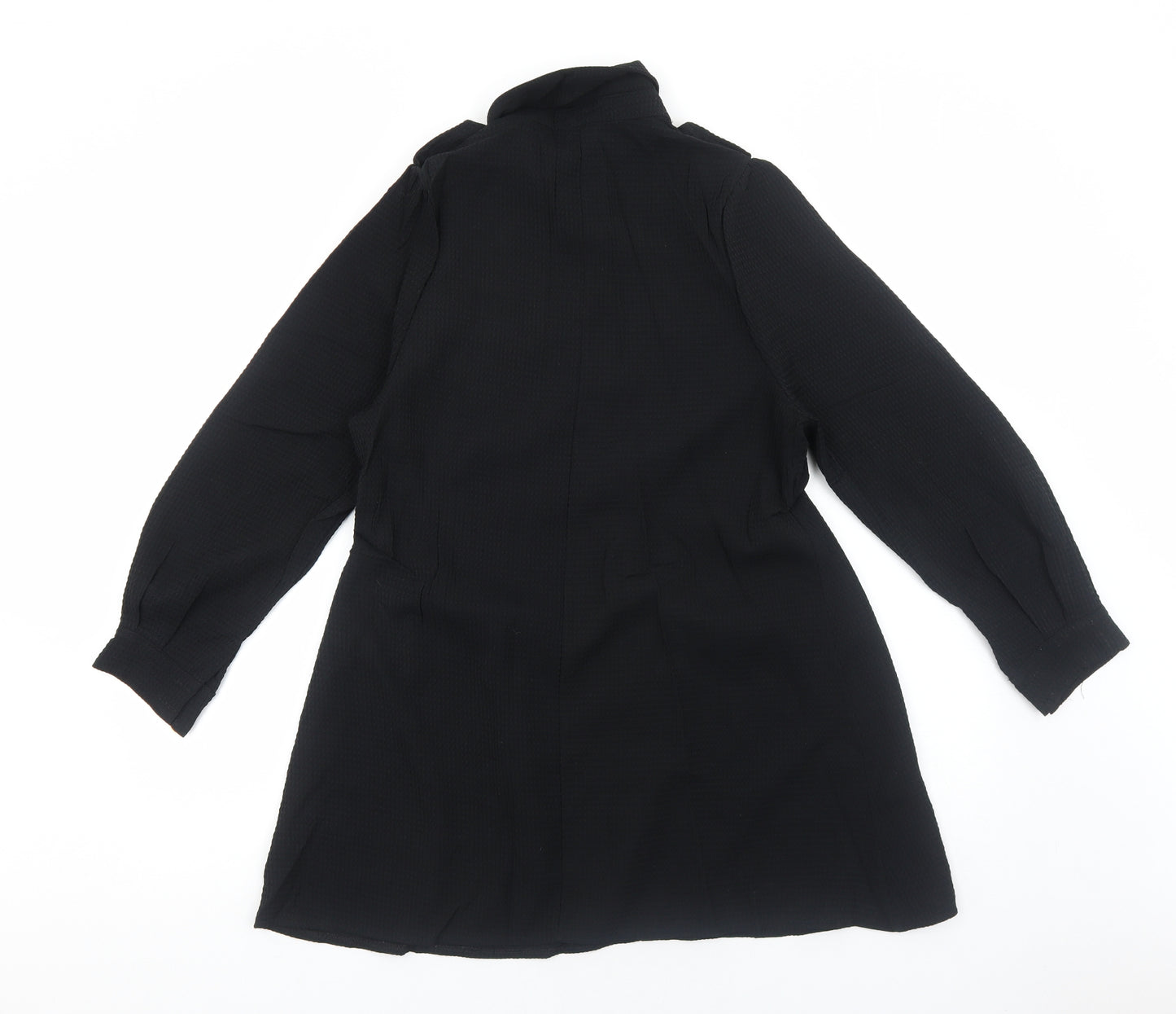 XUANHU Womens Black Polyester Shirt Dress Size L Collared Button
