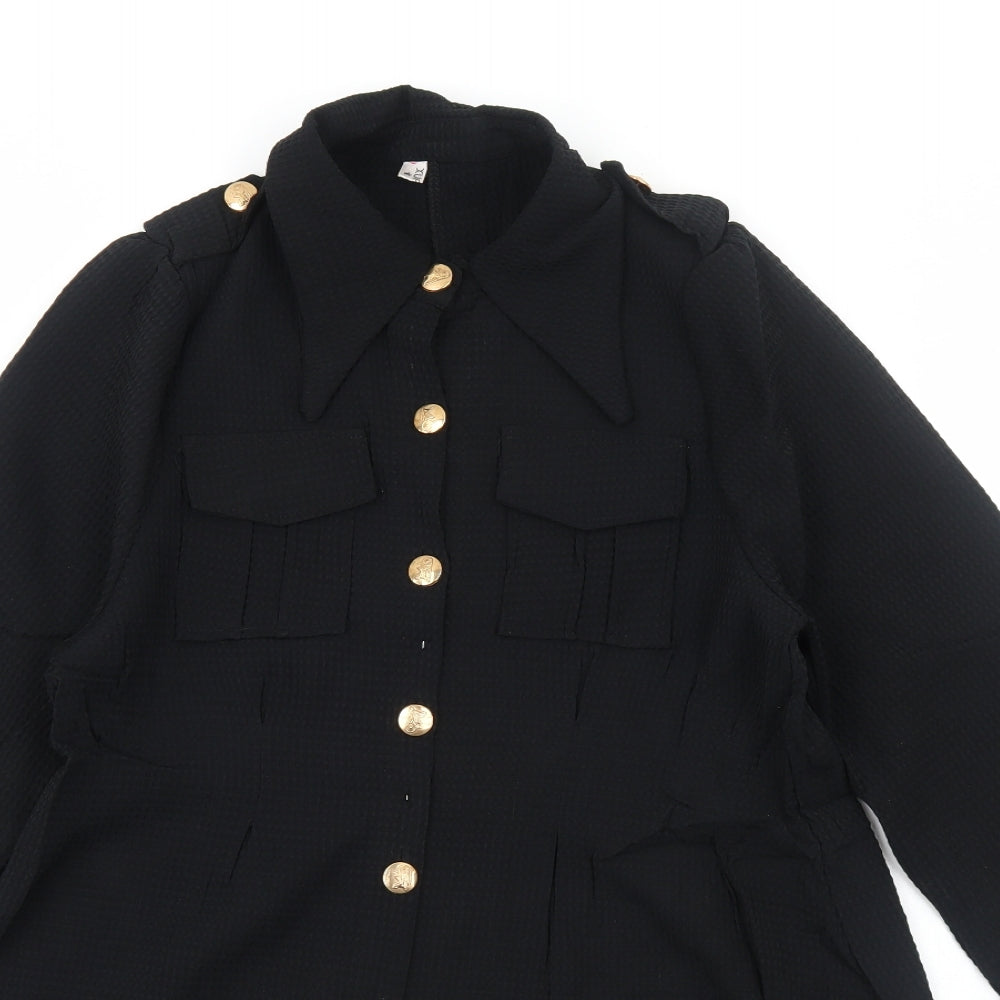 XUANHU Womens Black Polyester Shirt Dress Size L Collared Button