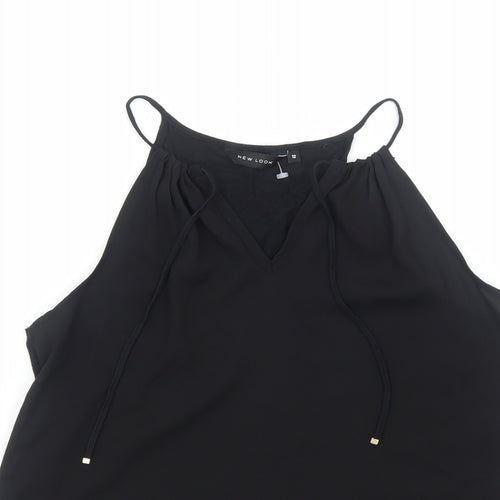 New Look Womens Black Polyester Basic Tank Size 12 V-Neck