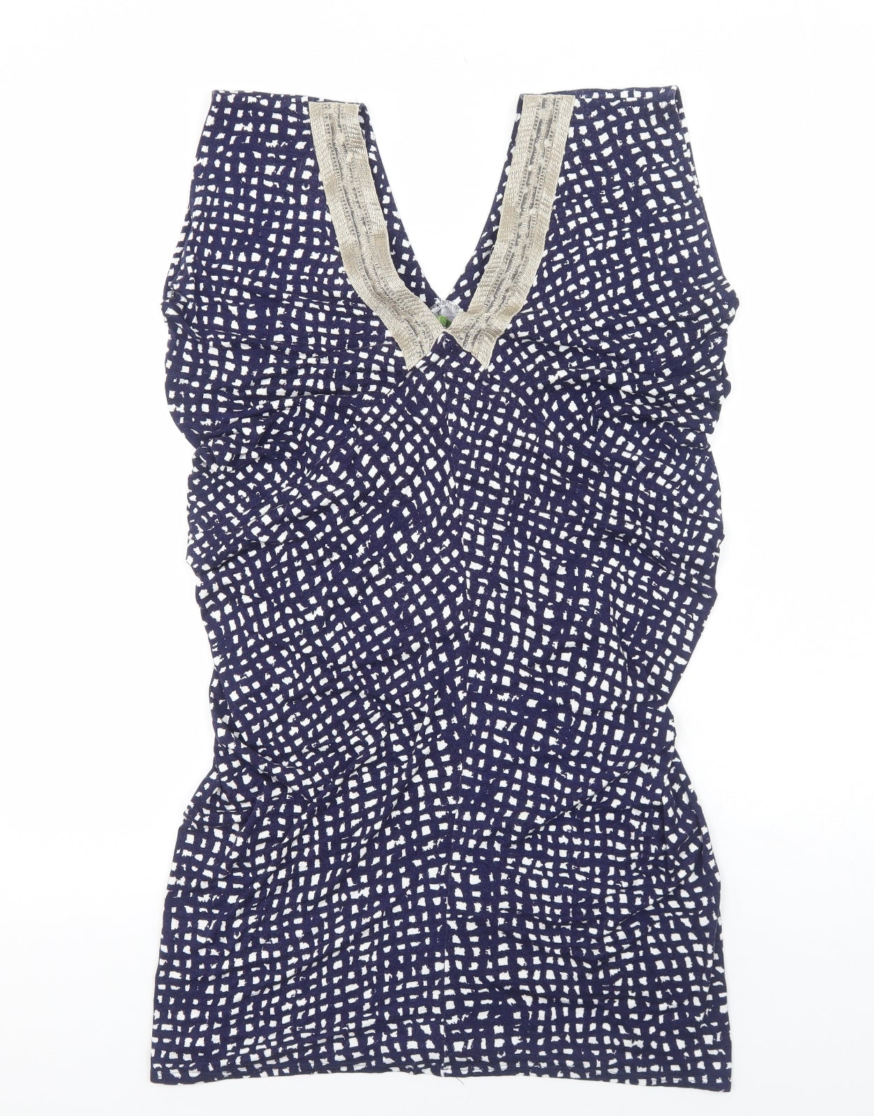 Velvet Womens Blue Geometric Viscose A-Line Size M V-Neck Pullover