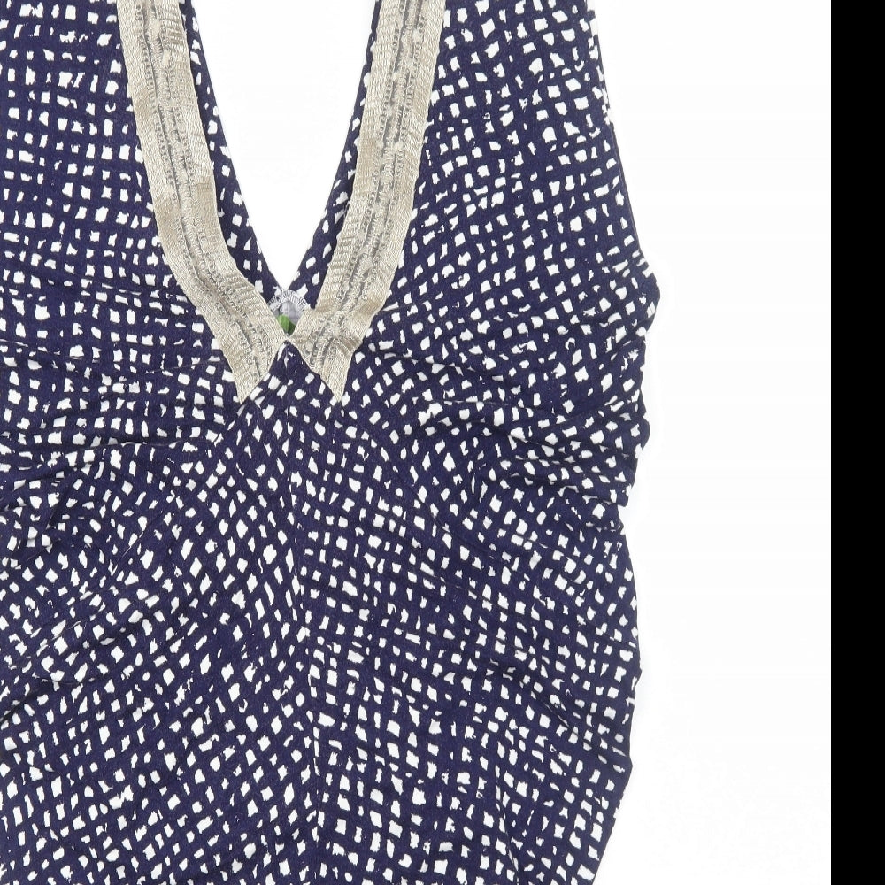 Velvet Womens Blue Geometric Viscose A-Line Size M V-Neck Pullover