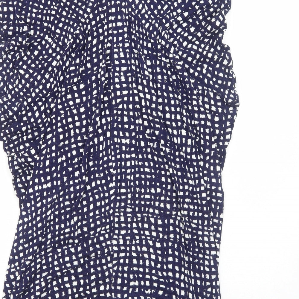 Velvet Womens Blue Geometric Viscose A-Line Size M V-Neck Pullover