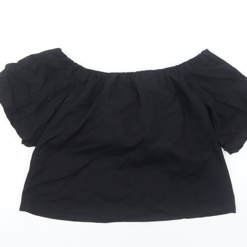 ASOS Womens Black Cotton Cropped Blouse Size 10 Off the Shoulder - Bardot