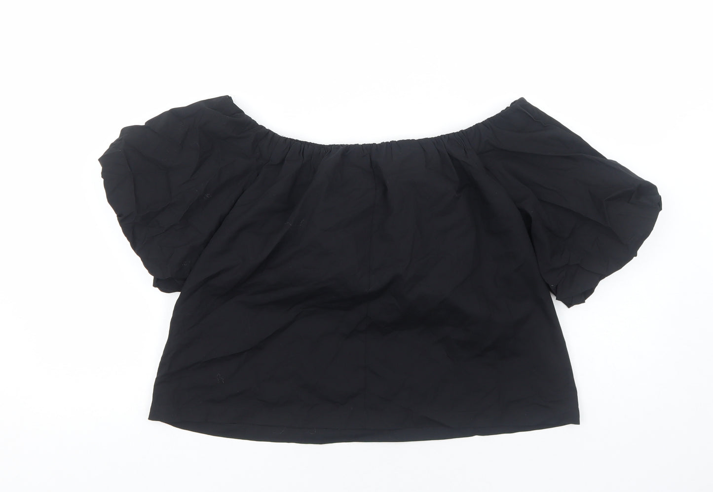 ASOS Womens Black Cotton Cropped Blouse Size 10 Off the Shoulder - Bardot