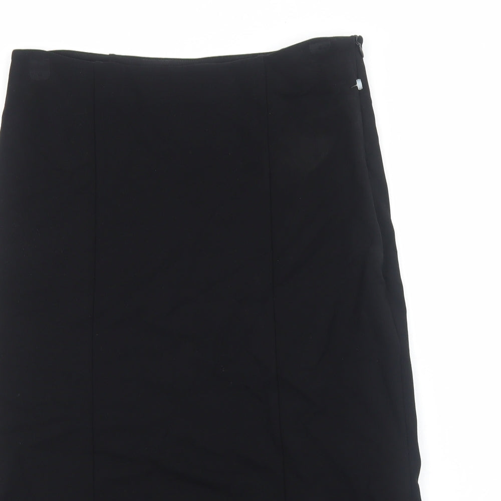 Marks and Spencer Womens Black Viscose Swing Skirt Size 14 Zip