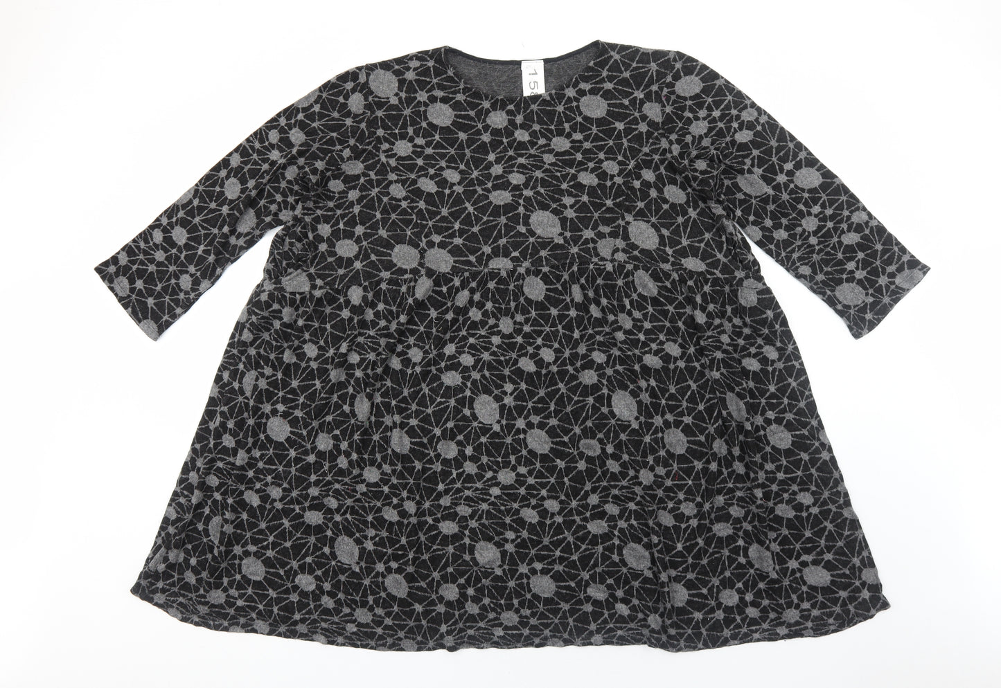 158C Womens Grey Geometric Viscose Shift Size L Round Neck Pullover