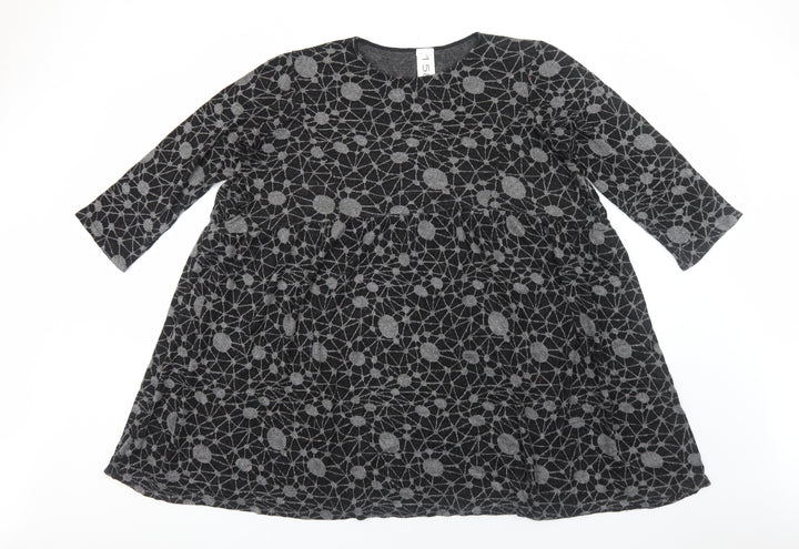 158C Womens Grey Geometric Viscose Shift Size L Round Neck Pullover