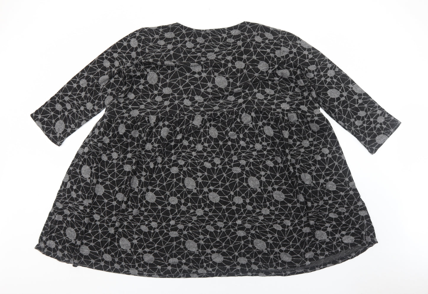 158C Womens Grey Geometric Viscose Shift Size L Round Neck Pullover