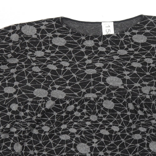 158C Womens Grey Geometric Viscose Shift Size L Round Neck Pullover