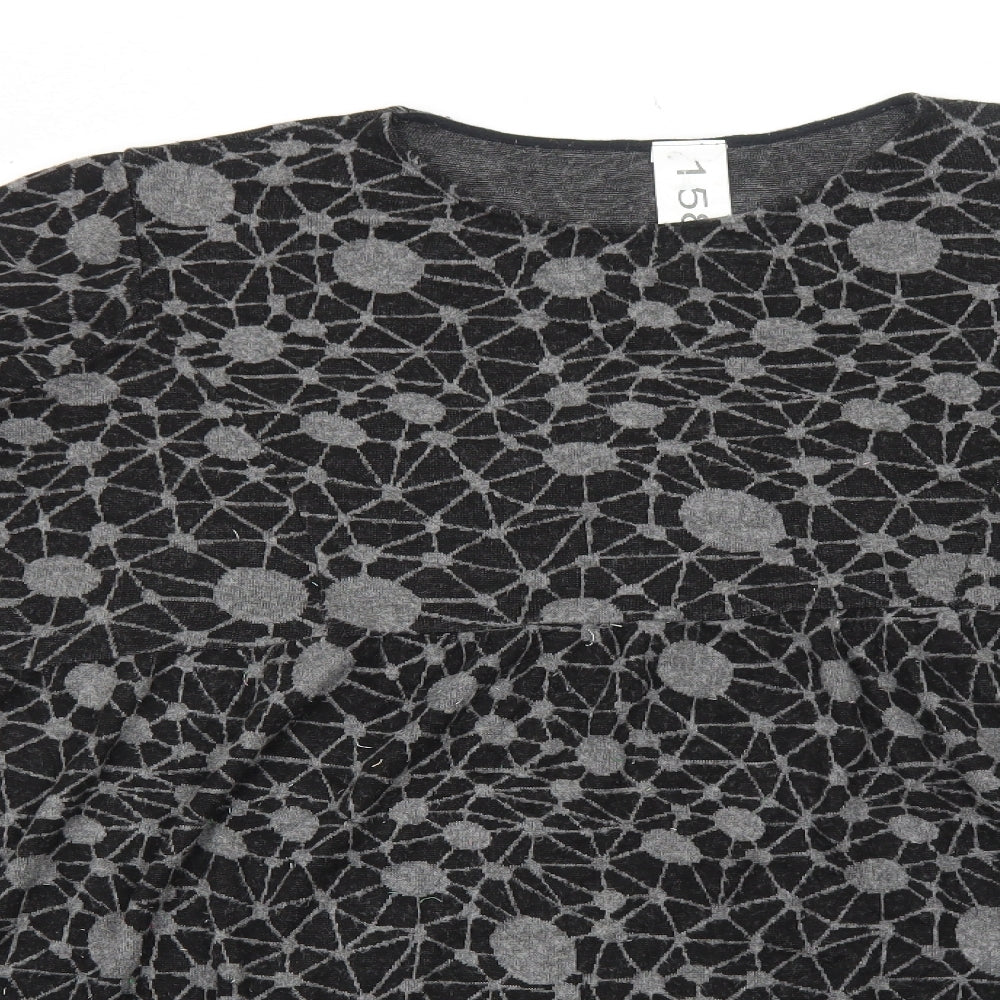 158C Womens Grey Geometric Viscose Shift Size L Round Neck Pullover