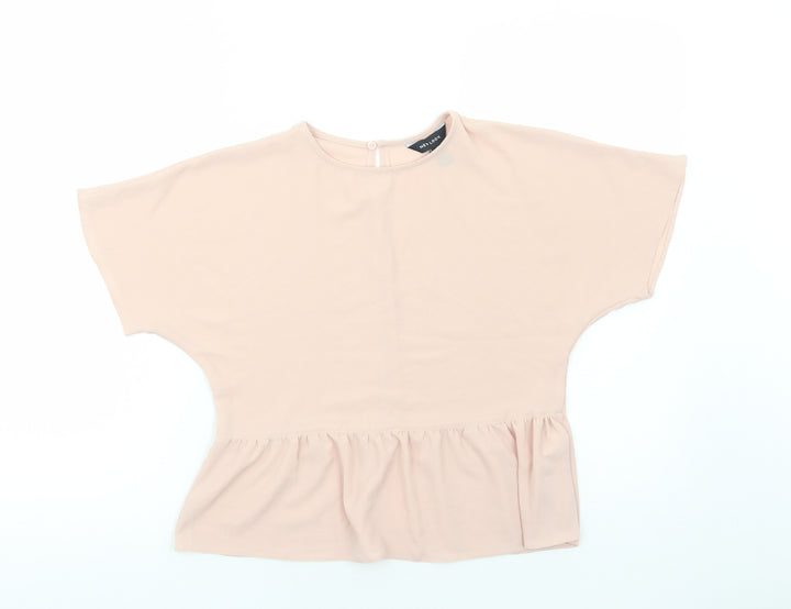 New Look Womens Pink Polyester Cropped T-Shirt Size 6 Scoop Neck - Smock