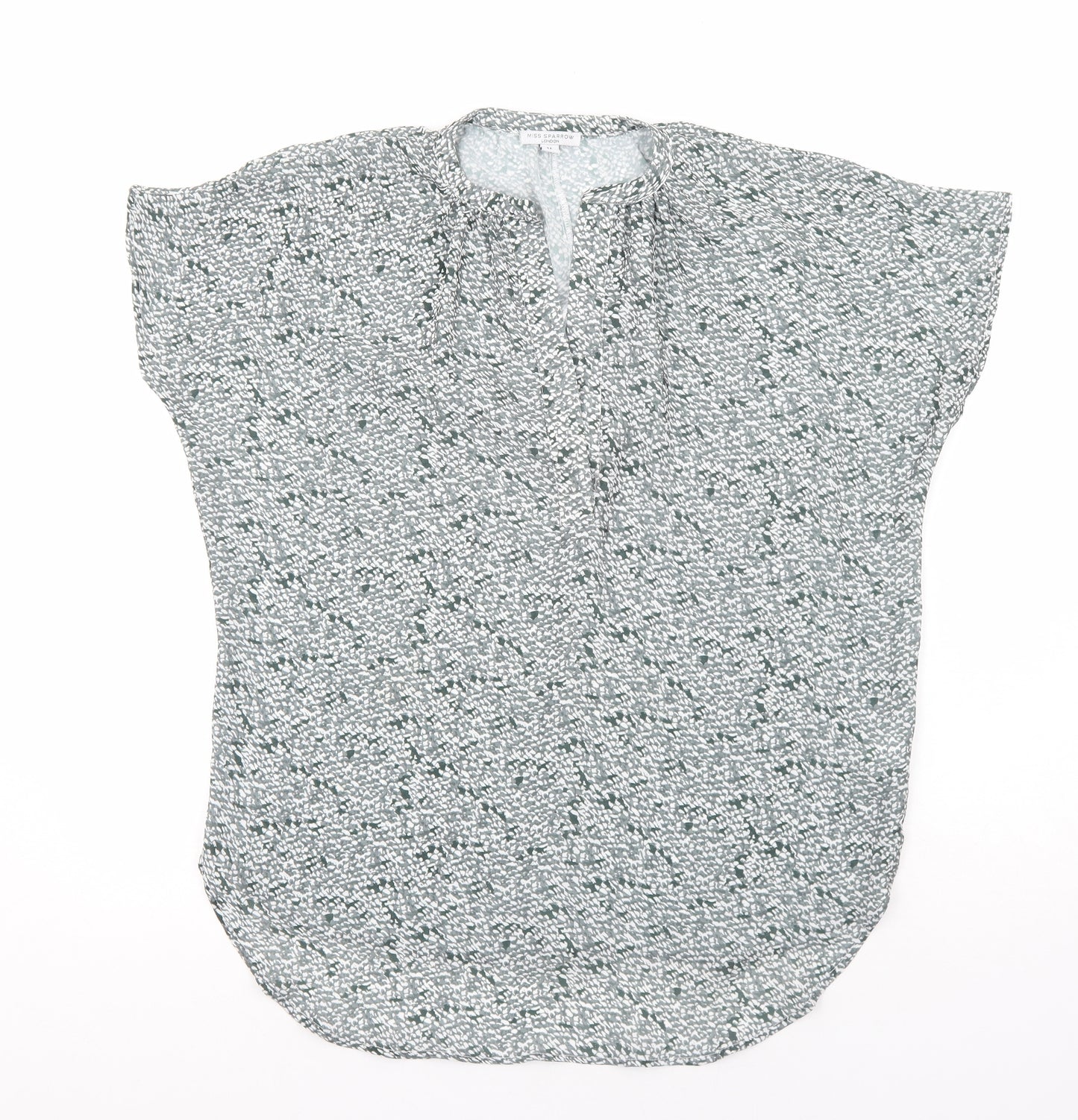 Miss Sparrow Womens Green Geometric Polyester Tunic Blouse Size M V-Neck