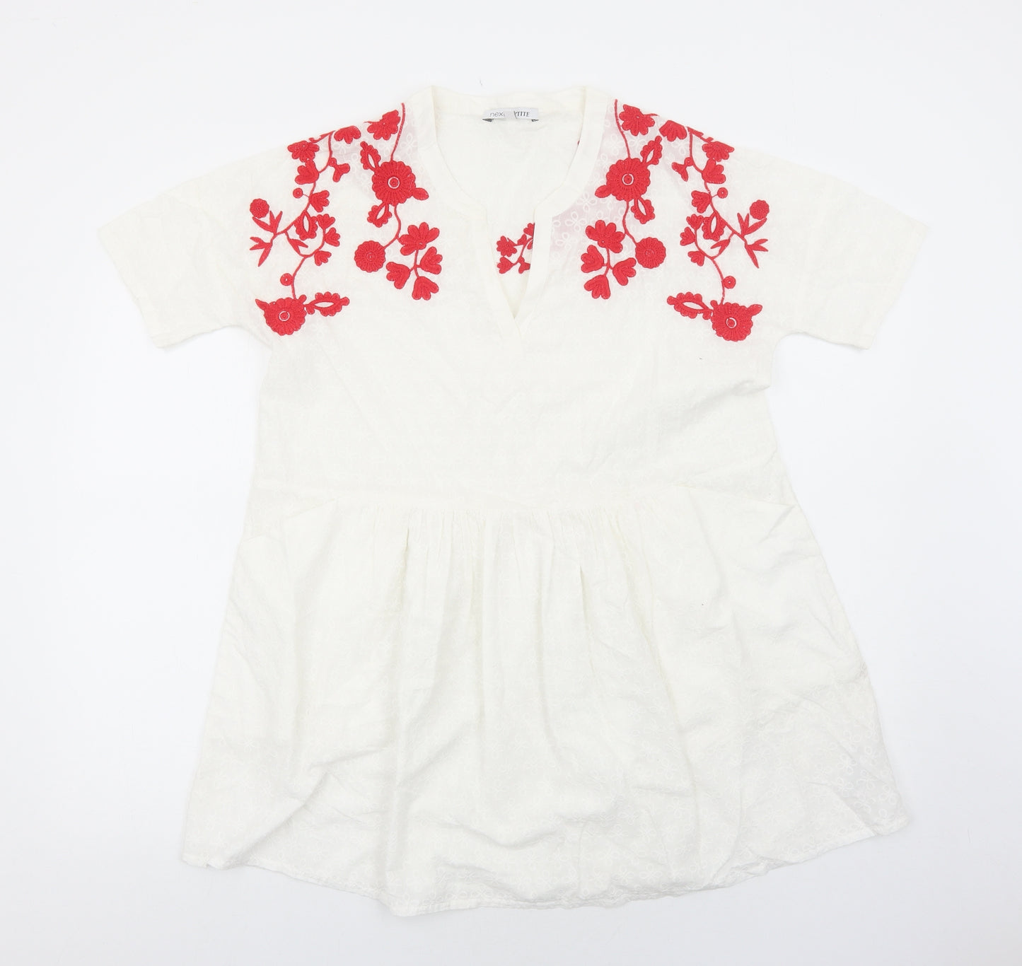 NEXT Womens White Cotton A-Line Size S V-Neck Pullover