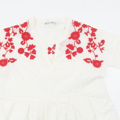 NEXT Womens White Cotton A-Line Size S V-Neck Pullover