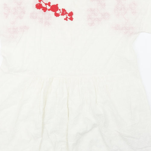 NEXT Womens White Cotton A-Line Size S V-Neck Pullover