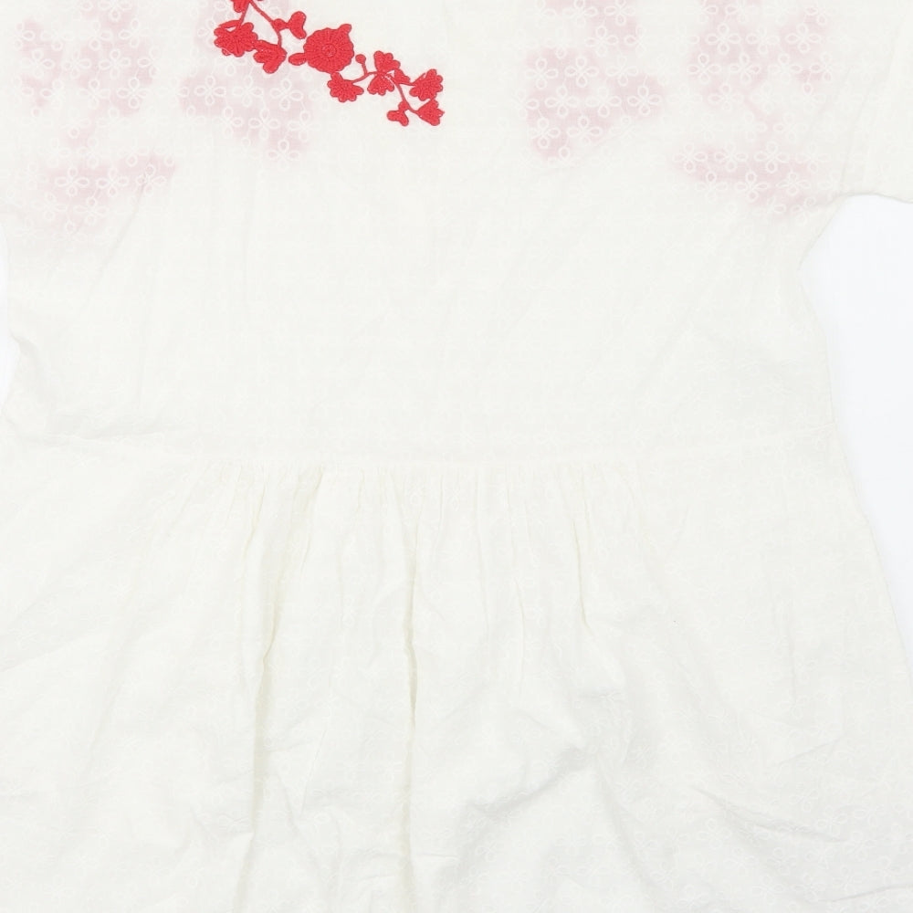 NEXT Womens White Cotton A-Line Size S V-Neck Pullover