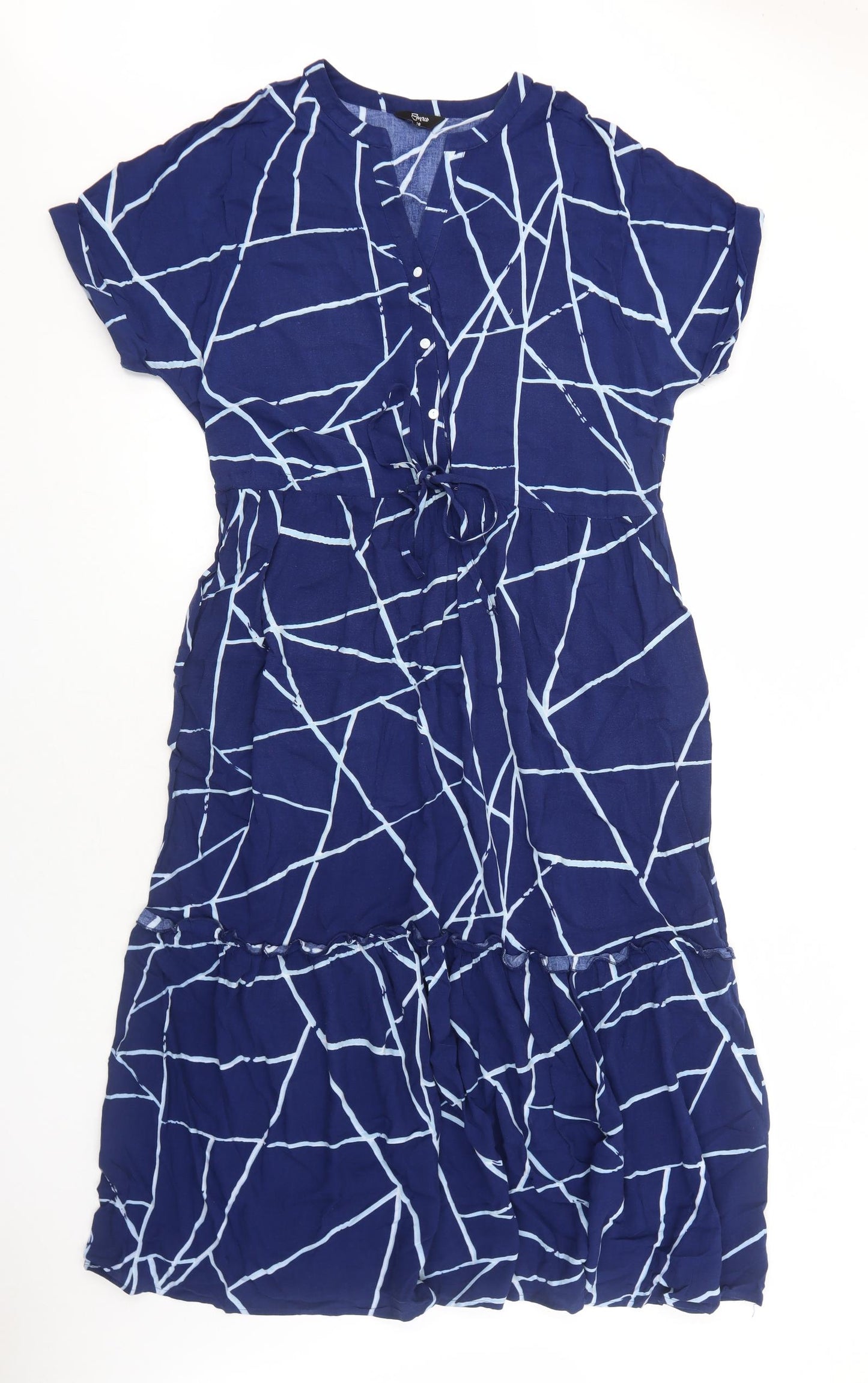 Emerco Womens Blue Geometric Viscose Trapeze & Swing Size 18 V-Neck Pullover