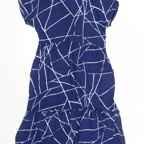 Emerco Womens Blue Geometric Viscose Trapeze & Swing Size 18 V-Neck Pullover